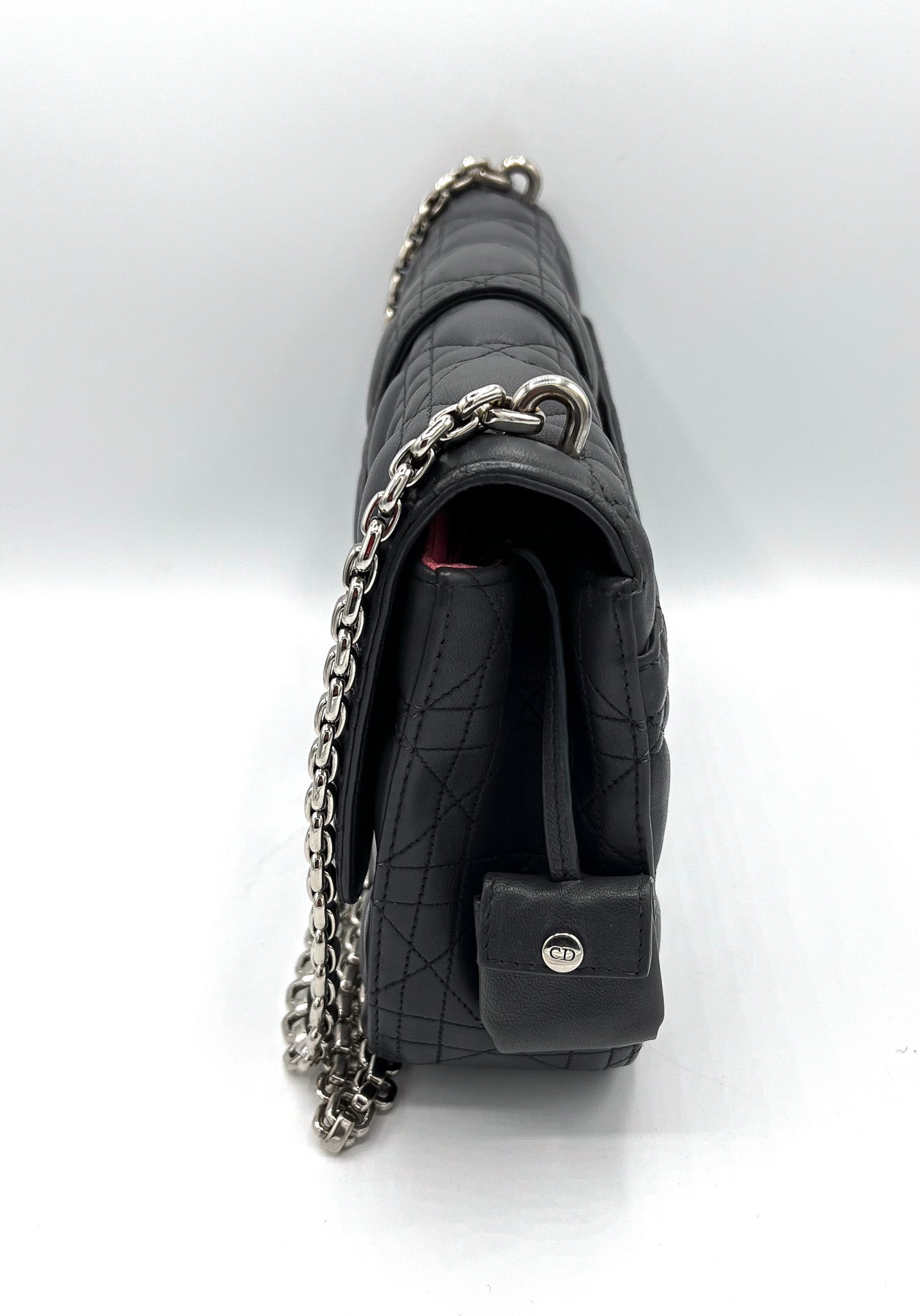 DIOR GREY QUILTED LEATHER LARGE MISS DIOR FLAP BAG