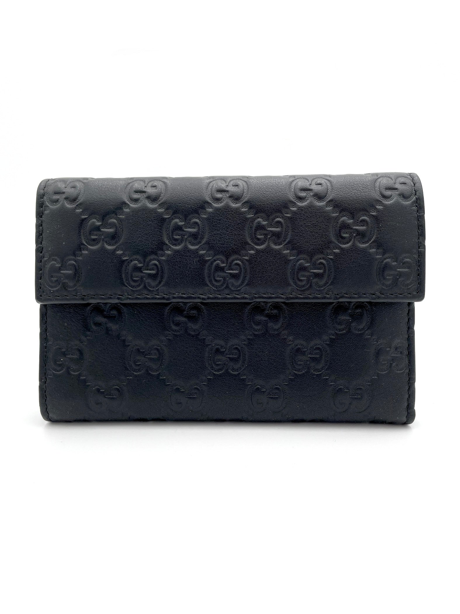 GUCCI BLACK GUCCISSIMA LEATHER CONTINENTAL FLAP WALLET