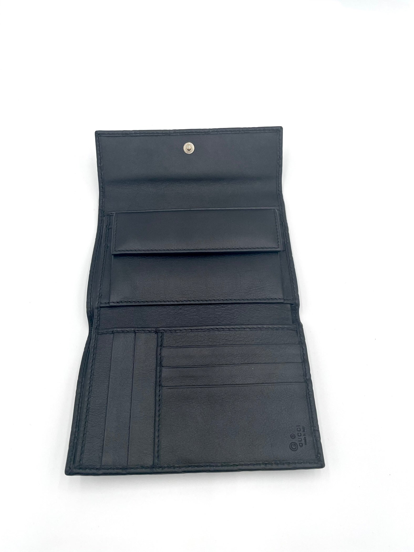 GUCCI BLACK GUCCISSIMA LEATHER CONTINENTAL FLAP WALLET